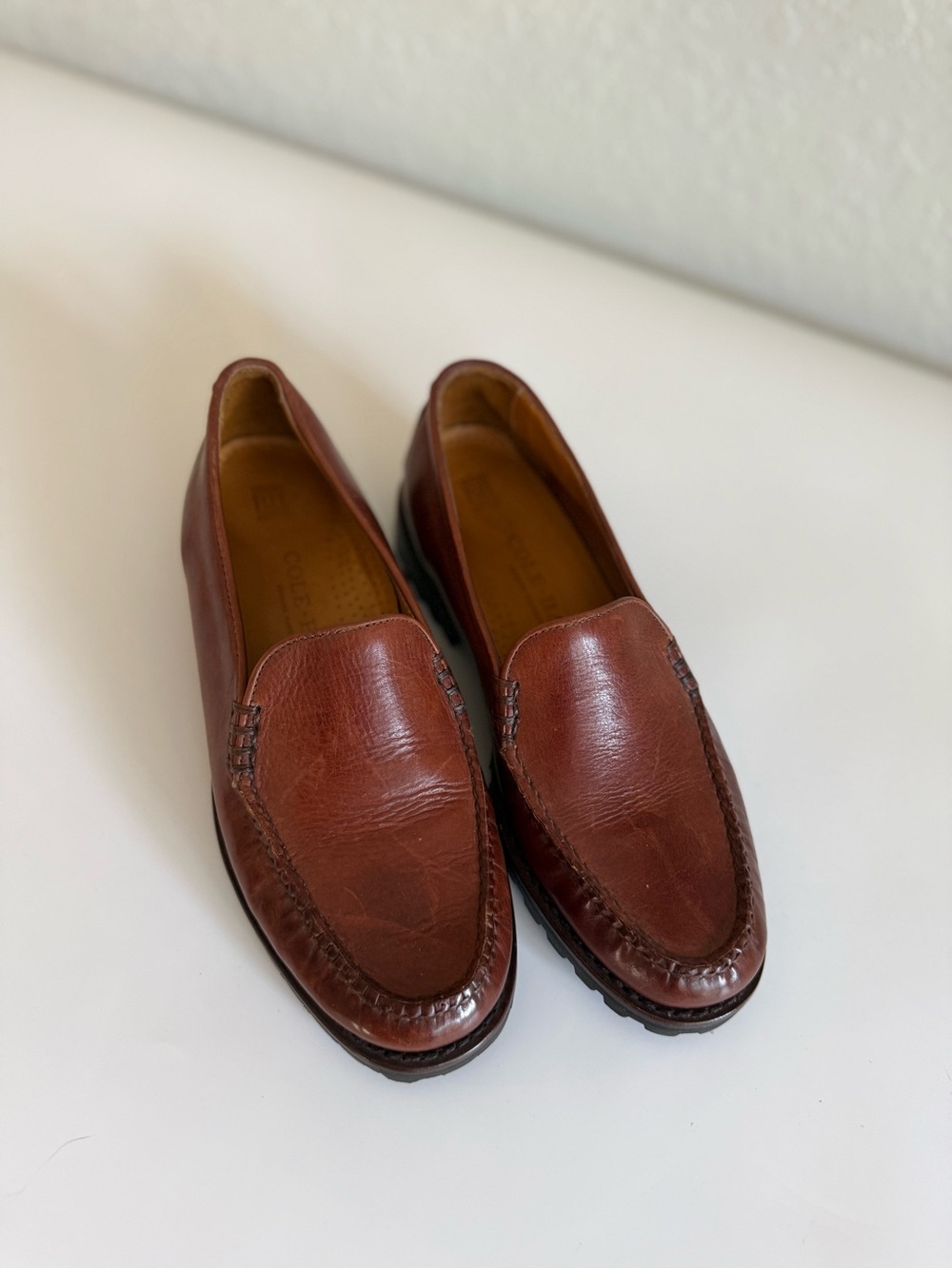 Cole Haan Brown Leather Moc Toe Slip-On Loafers - Picture 3 of 11